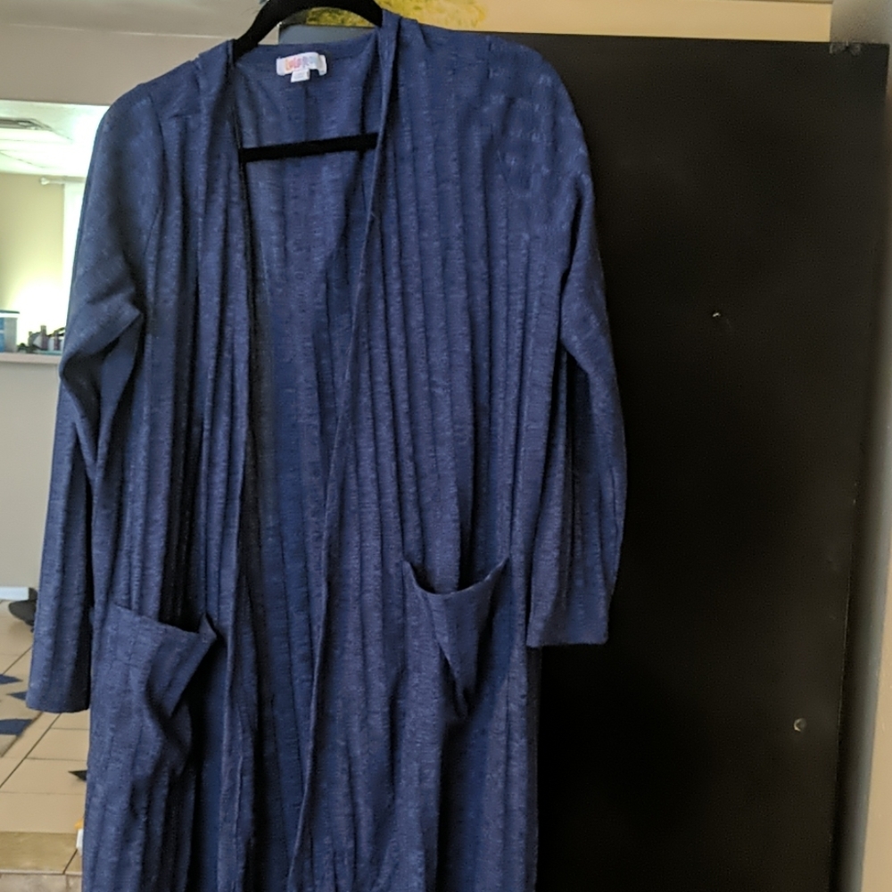 Lularoe Sarah Long Cardigan Blue Sz XL Ribbed